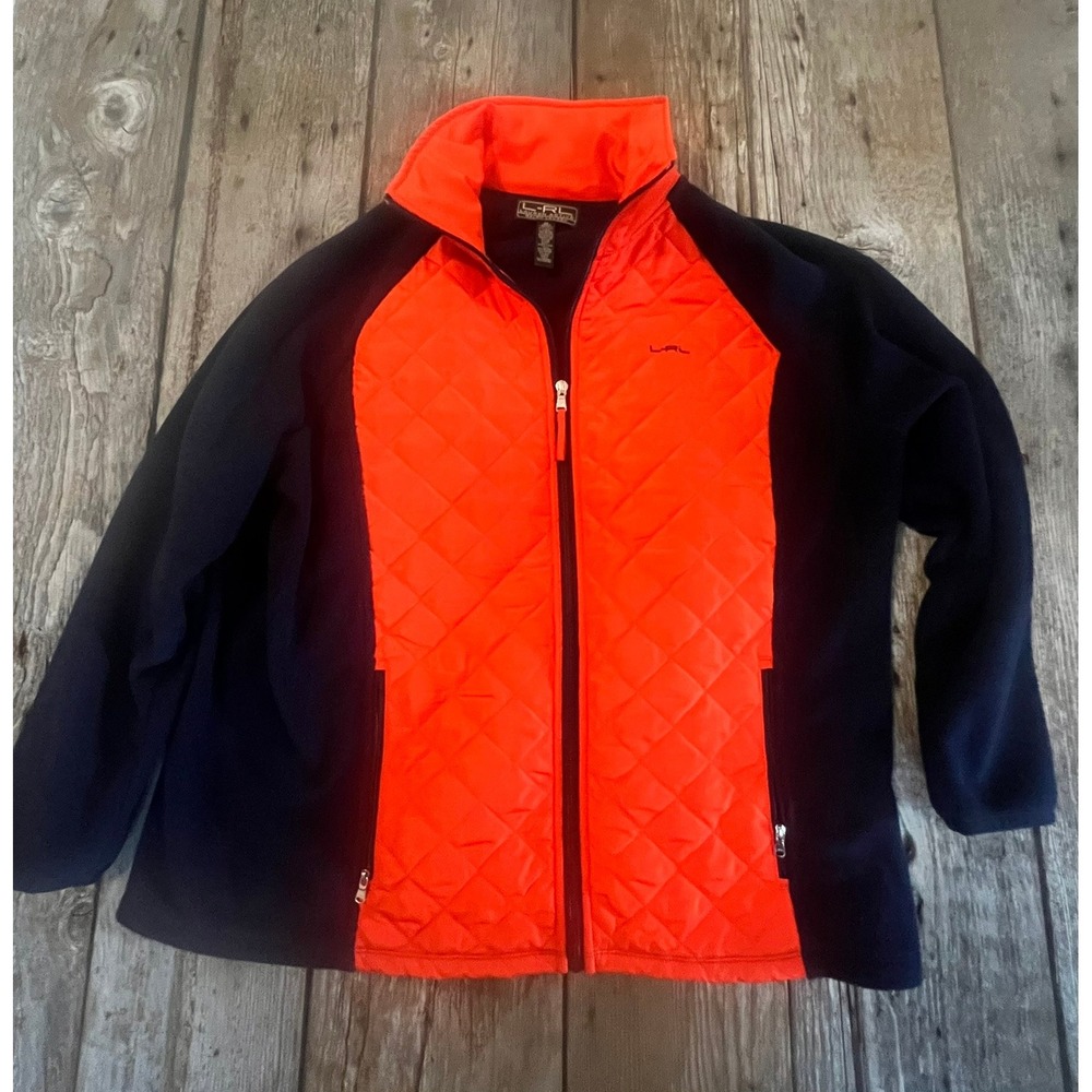 Lauren Ralph Lauren Active Womens 2X Orange Quilted Fleece Hybrid Jacket Navy